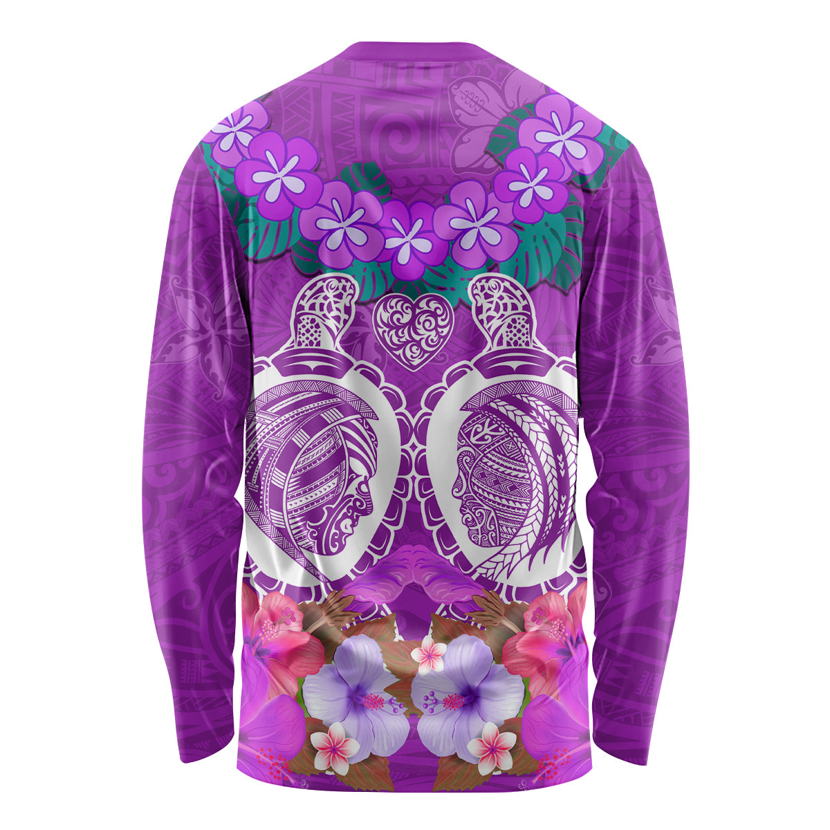 Polynesian Valentine Day Long Sleeve Shirt Love Couple Turtle Maori Hibiscus Purple LT03 - Polynesian Pride