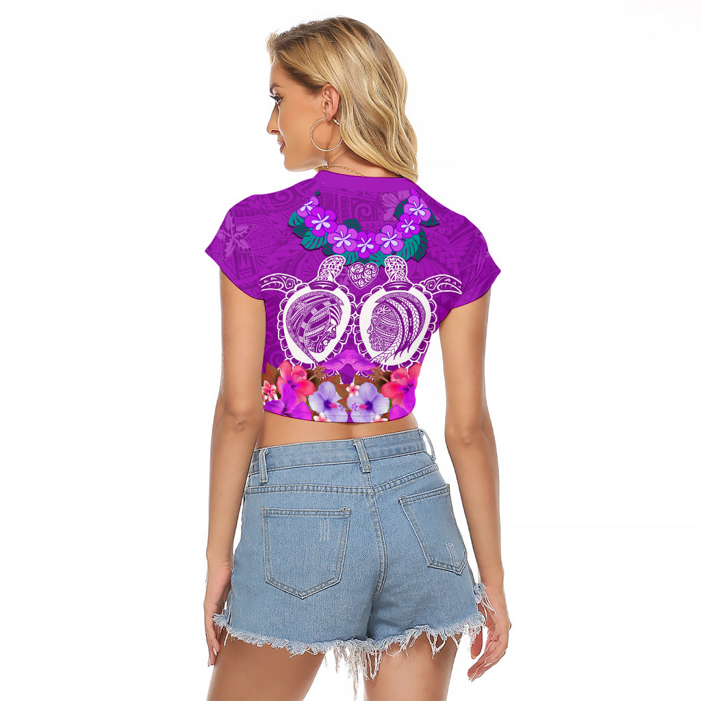Polynesian Valentine Day Raglan Cropped T Shirt Love Couple Turtle Maori Hibiscus Purple LT03 - Polynesian Pride