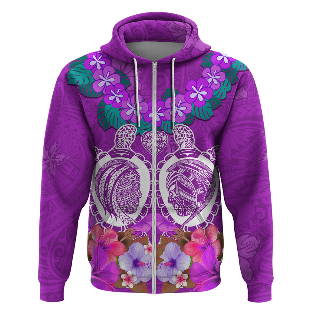 Polynesian Valentine Day Zip Hoodie Love Couple Turtle Maori Hibiscus Purple LT03 Zip Hoodie Purple - Polynesian Pride