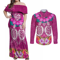 Polynesian Valentine Day Couples Matching Off Shoulder Maxi Dress and Long Sleeve Button Shirt Love Couple Turtle Maori Hibiscus Pink LT03 Pink - Polynesian Pride