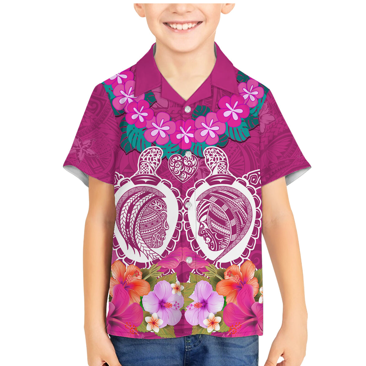 Polynesian Valentine Day Family Matching Mermaid Dress and Hawaiian Shirt Love Couple Turtle Maori Hibiscus Pink LT03 Son's Shirt Pink - Polynesian Pride