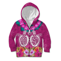 Polynesian Valentine Day Kid Hoodie Love Couple Turtle Maori Hibiscus Pink LT03 Zip Hoodie Pink - Polynesian Pride