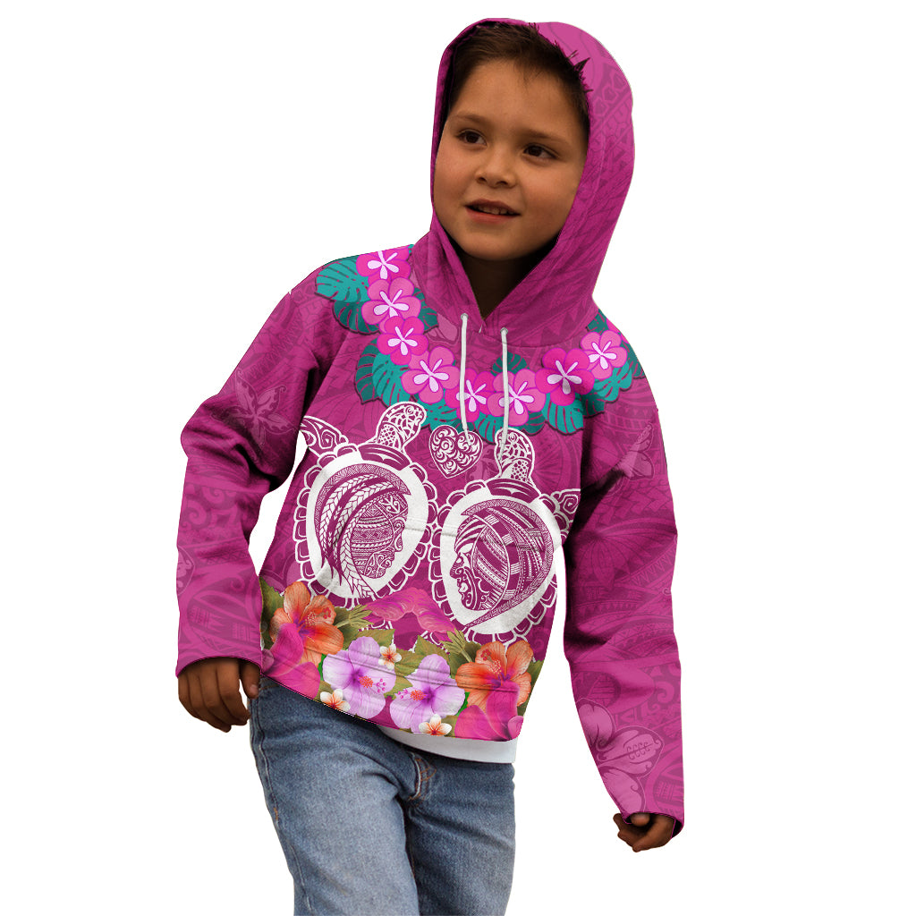Polynesian Valentine Day Kid Hoodie Love Couple Turtle Maori Hibiscus Pink LT03 - Polynesian Pride