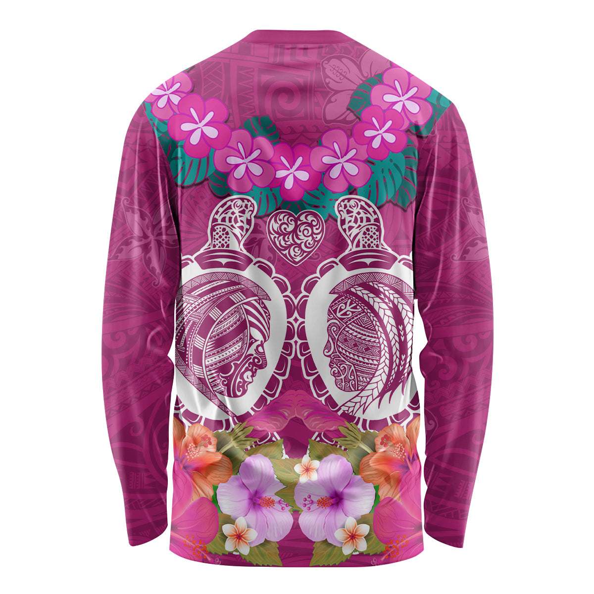 Polynesian Valentine Day Long Sleeve Shirt Love Couple Turtle Maori Hibiscus Pink LT03 - Polynesian Pride