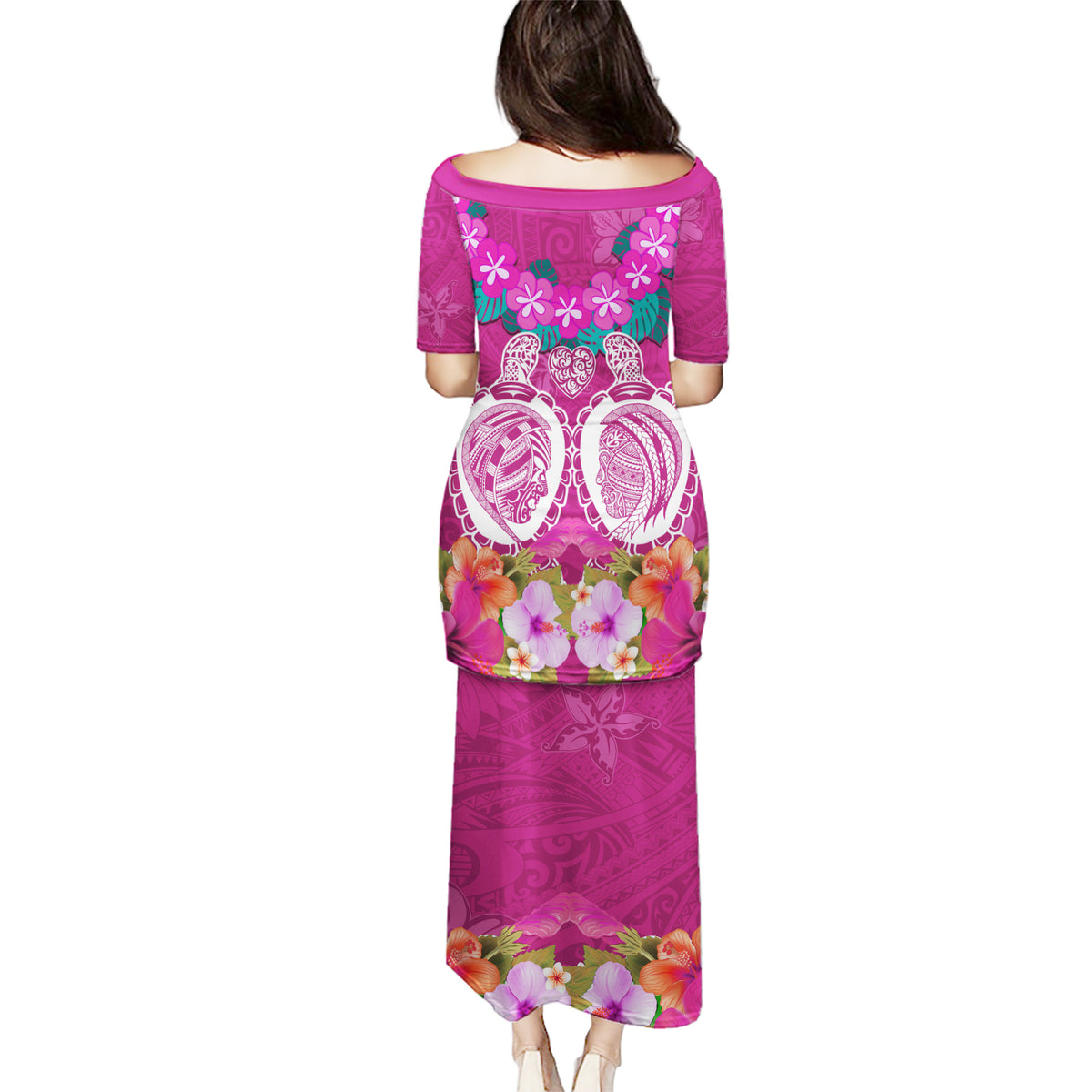 Polynesian Valentine Day Puletasi Love Couple Turtle Maori Hibiscus Pink LT03 - Polynesian Pride