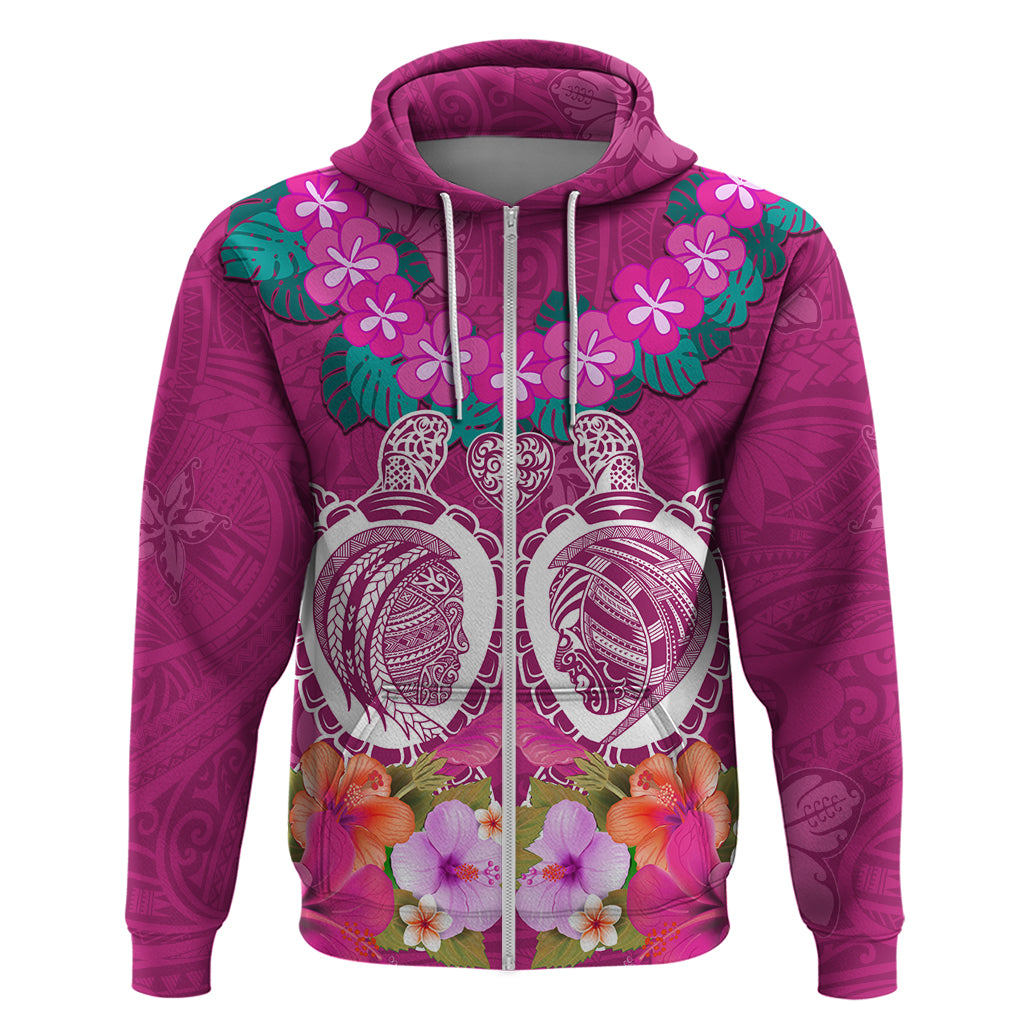 Polynesian Valentine Day Zip Hoodie Love Couple Turtle Maori Hibiscus Pink LT03 Zip Hoodie Pink - Polynesian Pride