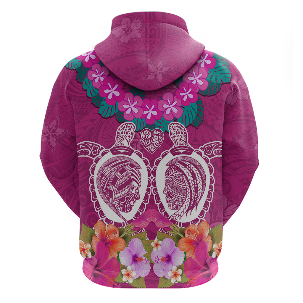 Polynesian Valentine Day Zip Hoodie Love Couple Turtle Maori Hibiscus Pink LT03 - Polynesian Pride