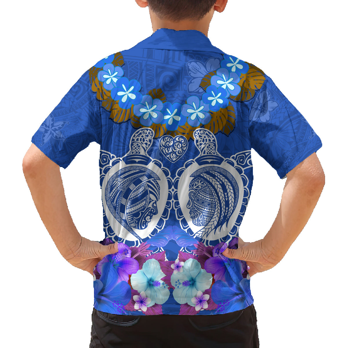 Polynesian Valentine Day Family Matching Long Sleeve Bodycon Dress and Hawaiian Shirt Love Couple Turtle Maori Hibiscus Blue LT03 - Polynesian Pride