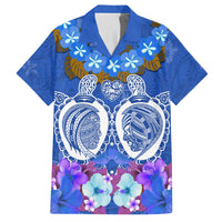 Polynesian Valentine Day Family Matching Long Sleeve Bodycon Dress and Hawaiian Shirt Love Couple Turtle Maori Hibiscus Blue LT03 Dad's Shirt - Short Sleeve Blue - Polynesian Pride