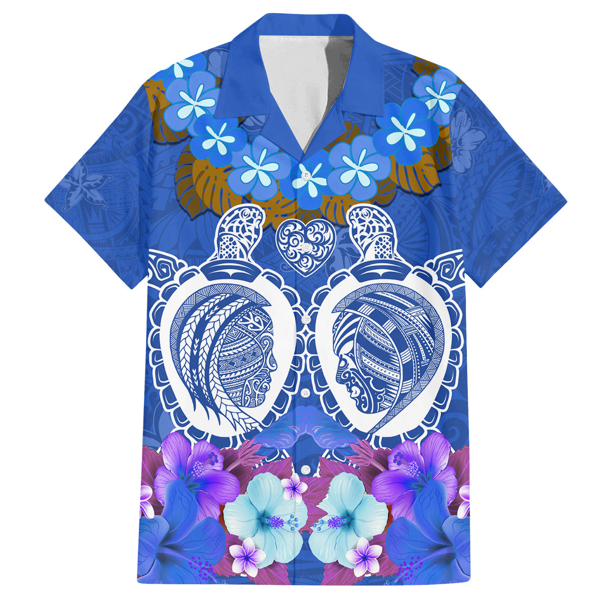 Polynesian Valentine Day Family Matching Off Shoulder Maxi Dress and Hawaiian Shirt Love Couple Turtle Maori Hibiscus Blue LT03 Dad's Shirt - Short Sleeve Blue - Polynesian Pride