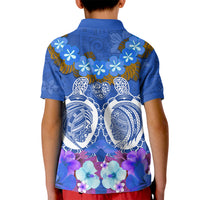 Polynesian Valentine Day Kid Polo Shirt Love Couple Turtle Maori Hibiscus Blue LT03 - Polynesian Pride