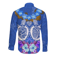 Polynesian Valentine Day Long Sleeve Button Shirt Love Couple Turtle Maori Hibiscus Blue LT03 - Polynesian Pride