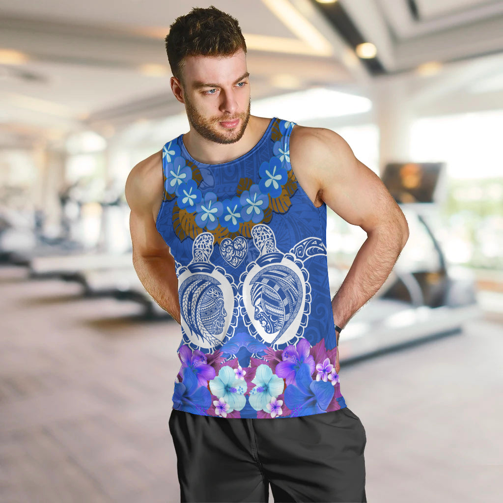 Polynesian Valentine Day Men Tank Top Love Couple Turtle Maori Hibiscus Blue LT03 Blue - Polynesian Pride