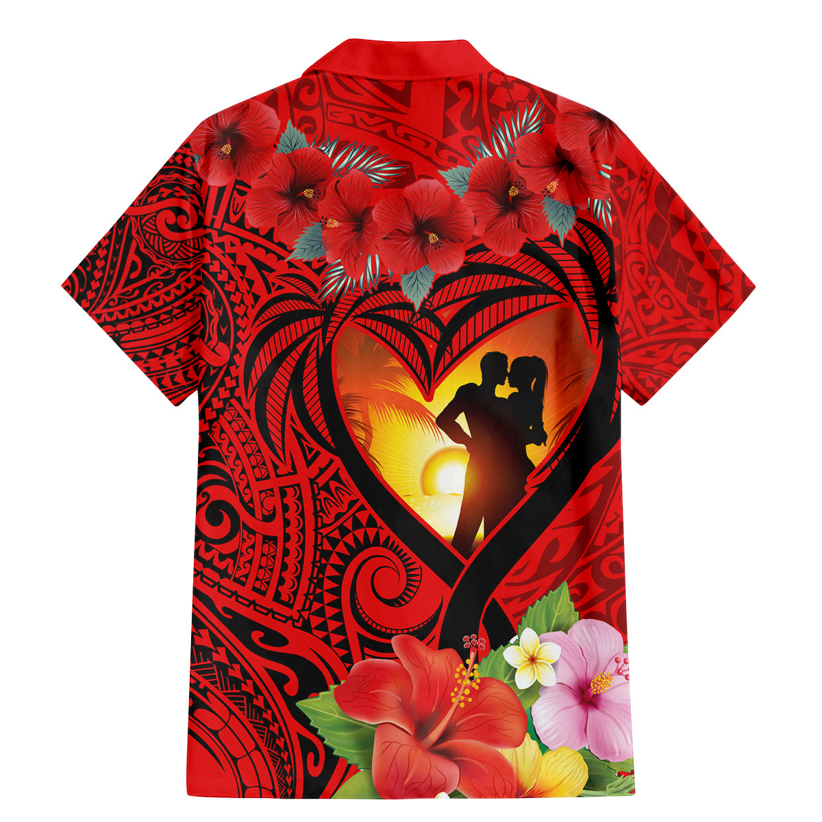 Hawaii Valentine Day Family Matching Mermaid Dress and Hawaiian Shirt Couple on Beach mix Hibiscus and Polynesian Tattoo LT03 - Polynesian Pride