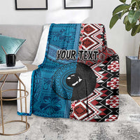 Personalised Aotearoa and Fiji Together Blanket Melanesian Warrior and Koru - Taniko with Hibiscus Tapa Pattern