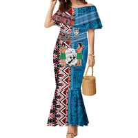 Personalised Aotearoa and Fiji Together Family Matching Mermaid Dress and Hawaiian Shirt Melanesian Warrior and Koru - Taniko with Hibiscus Tapa Pattern