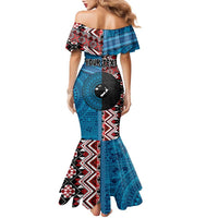 Personalised Aotearoa and Fiji Together Family Matching Mermaid Dress and Hawaiian Shirt Melanesian Warrior and Koru - Taniko with Hibiscus Tapa Pattern