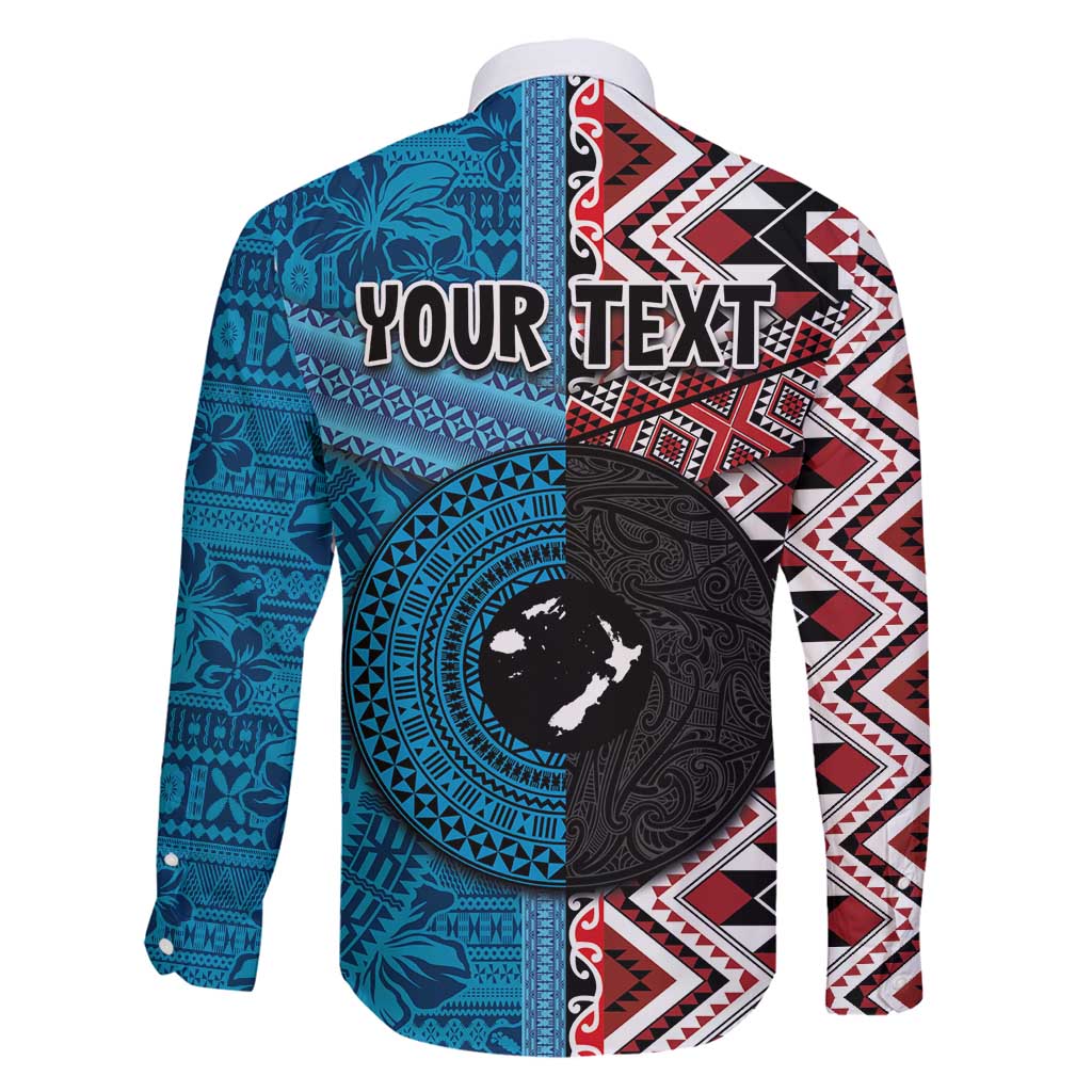 Personalised Aotearoa and Fiji Together Family Matching Off Shoulder Maxi Dress and Hawaiian Shirt Melanesian Warrior and Koru - Taniko with Hibiscus Tapa Pattern