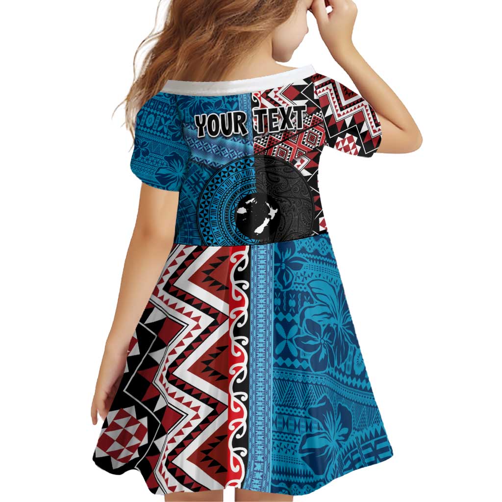 Personalised Aotearoa and Fiji Together Family Matching Puletasi and Hawaiian Shirt Melanesian Warrior and Koru - Taniko with Hibiscus Tapa Pattern