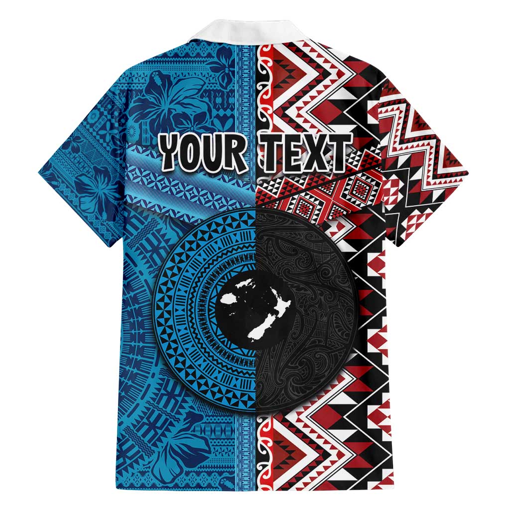 Personalised Aotearoa and Fiji Together Family Matching Summer Maxi Dress and Hawaiian Shirt Melanesian Warrior and Koru - Taniko with Hibiscus Tapa Pattern