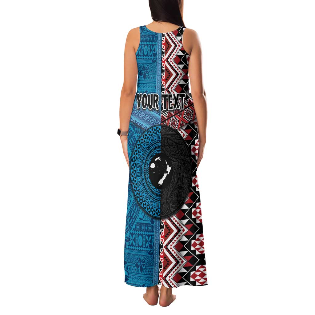 Personalised Aotearoa and Fiji Together Family Matching Tank Maxi Dress and Hawaiian Shirt Melanesian Warrior and Koru - Taniko with Hibiscus Tapa Pattern