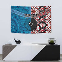 Personalised Aotearoa and Fiji Together Tapestry Melanesian Warrior and Koru - Taniko with Hibiscus Tapa Pattern