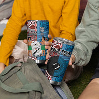 Personalised Aotearoa and Fiji Together Tumbler Cup Melanesian Warrior and Koru - Taniko with Hibiscus Tapa Pattern