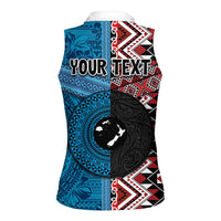 Personalised Aotearoa and Fiji Together Women Sleeveless Polo Shirt Melanesian Warrior and Koru - Taniko with Hibiscus Tapa Pattern LT03 - Polynesian Pride