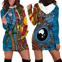 Personalised Australia and Fiji Together Hoodie Dress Tribal Palm Tree with Tapa and Aboriginal Animals Half Style LT03 - Polynesian Pride