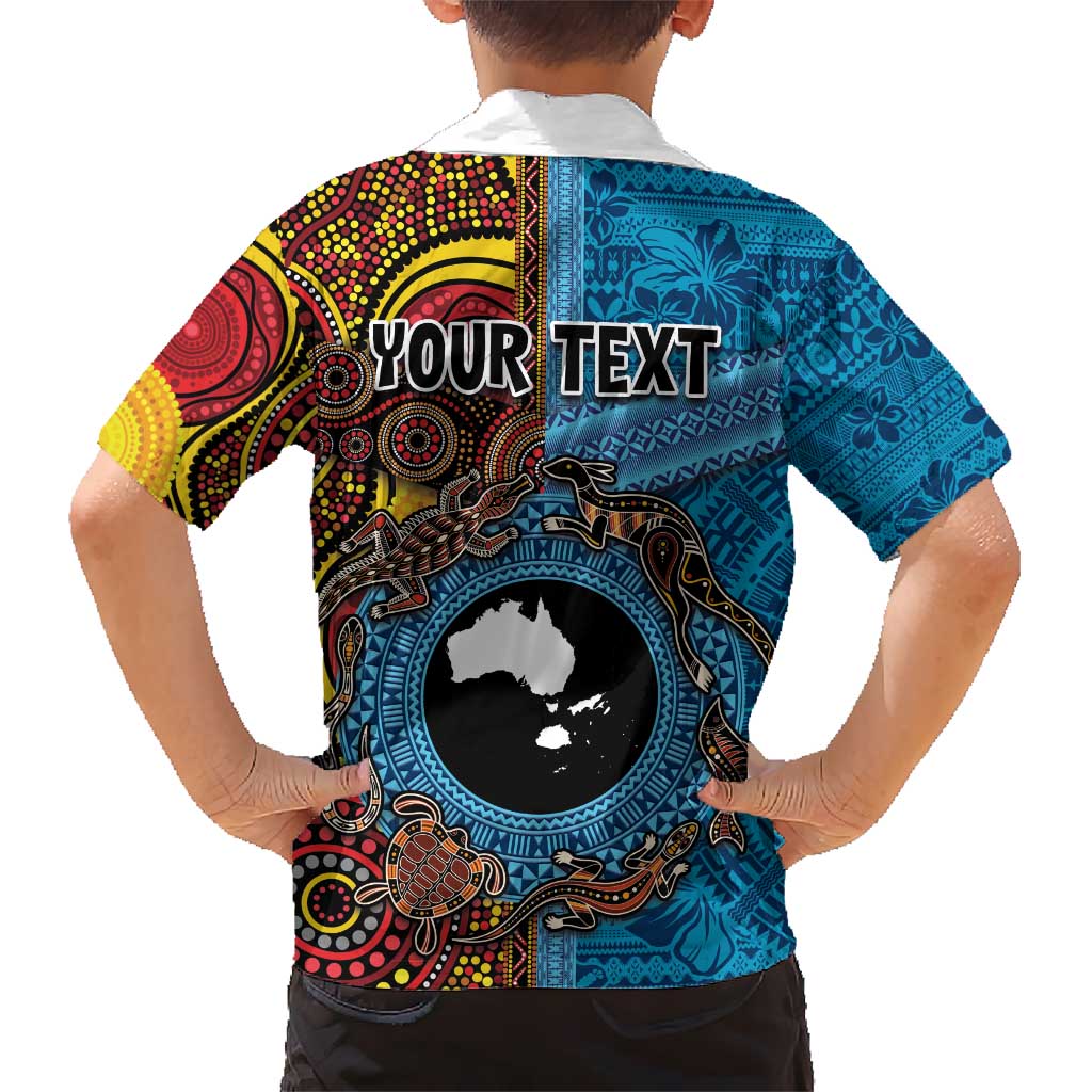 Personalised Australia and Fiji Together Kid Hawaiian Shirt Tribal Palm Tree with Tapa and Aboriginal Animals Half Style
