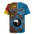 Personalised Australia and Fiji Together Rugby Jersey Tribal Palm Tree with Tapa and Aboriginal Animals Half Style