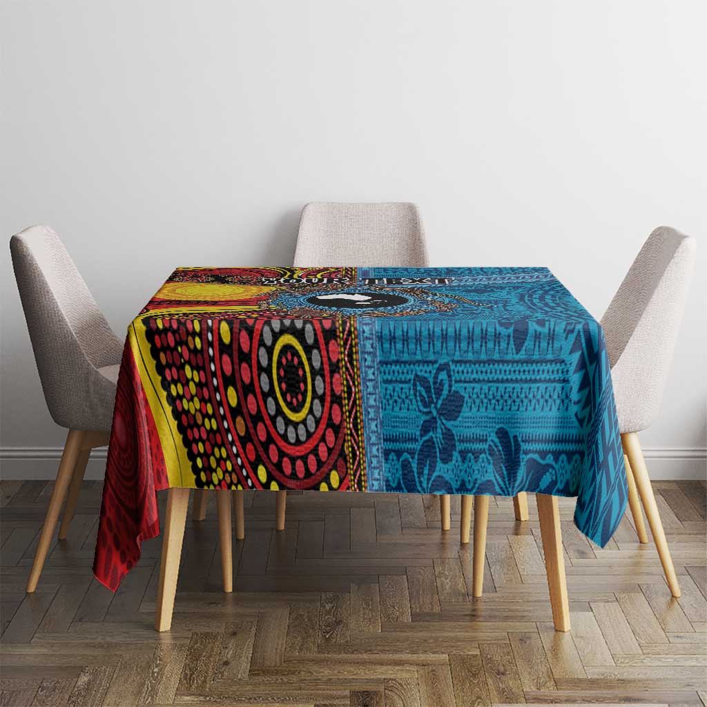 Personalised Australia and Fiji Together Tablecloth Tribal Palm Tree with Tapa and Aboriginal Animals Half Style