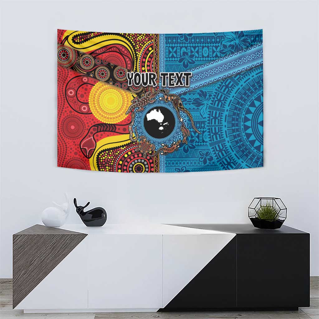 Personalised Australia and Fiji Together Tapestry Tribal Palm Tree with Tapa and Aboriginal Animals Half Style