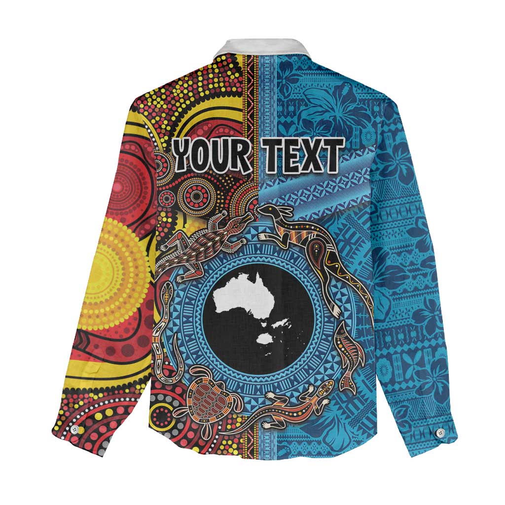 Personalised Australia and Fiji Together Women Casual Shirt Tribal Palm Tree with Tapa and Aboriginal Animals Half Style LT03 - Polynesian Pride
