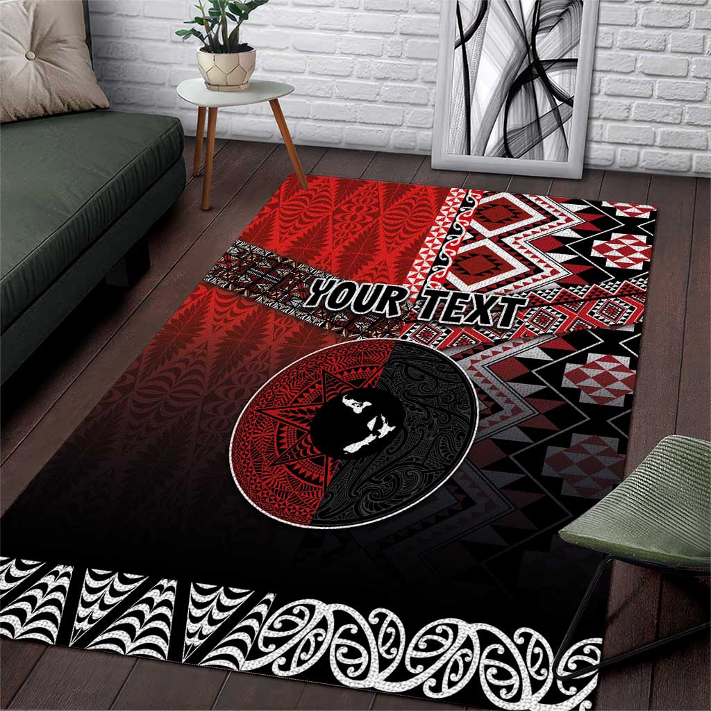 Personalised Aotearoa and Tonga Together Area Rug Manaia and Tongan Tribal Cross - Taniko and Ngatu Art Tattoo