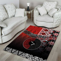 Personalised Aotearoa and Tonga Together Area Rug Manaia and Tongan Tribal Cross - Taniko and Ngatu Art Tattoo