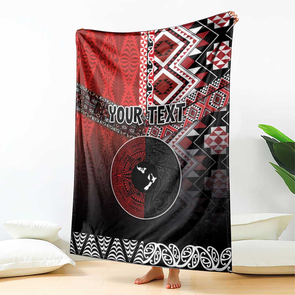 Personalised Aotearoa and Tonga Together Blanket Manaia and Tongan Tribal Cross - Taniko and Ngatu Art Tattoo LT03 - Polynesian Pride