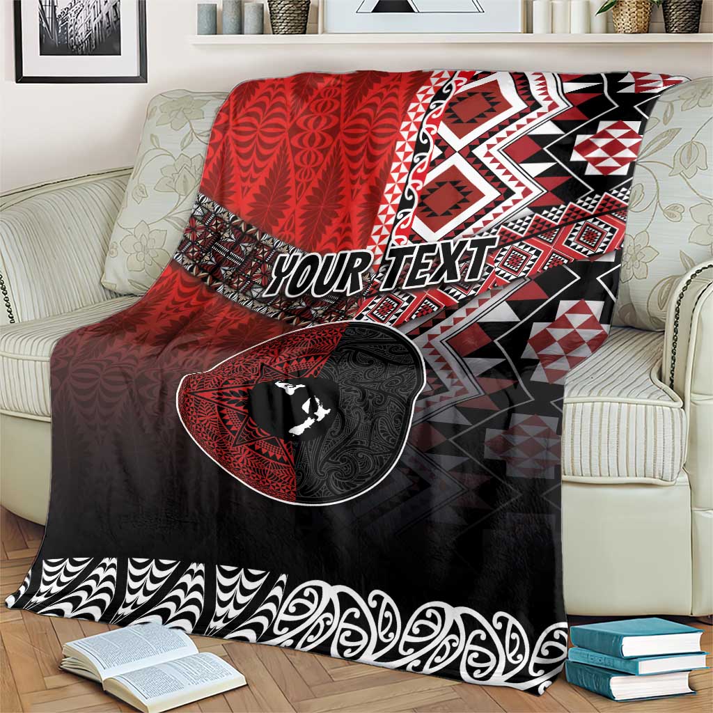 Personalised Aotearoa and Tonga Together Blanket Manaia and Tongan Tribal Cross - Taniko and Ngatu Art Tattoo LT03 - Polynesian Pride