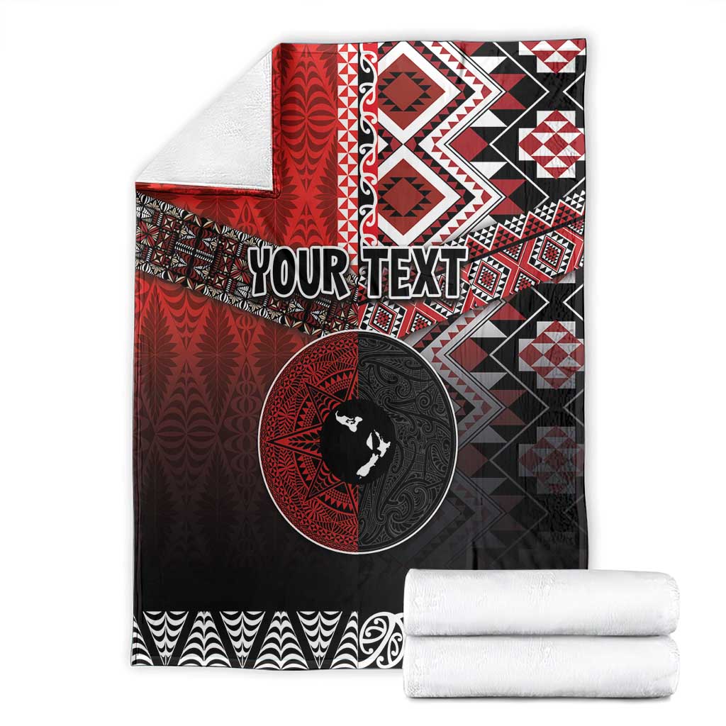 Personalised Aotearoa and Tonga Together Blanket Manaia and Tongan Tribal Cross - Taniko and Ngatu Art Tattoo LT03 - Polynesian Pride
