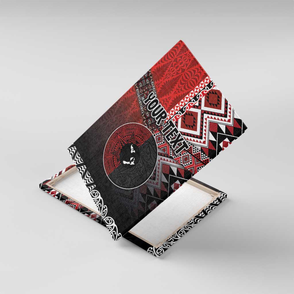 Personalised Aotearoa and Tonga Together Canvas Wall Art Manaia and Tongan Tribal Cross - Taniko and Ngatu Art Tattoo LT03 With Frame Red - Polynesian Pride