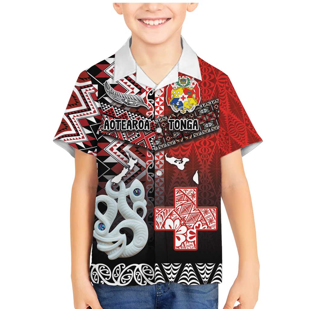 Personalised Aotearoa and Tonga Together Family Matching Mermaid Dress and Hawaiian Shirt Manaia and Tongan Tribal Cross - Taniko and Ngatu Art Tattoo