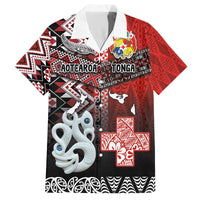 Personalised Aotearoa and Tonga Together Family Matching Off The Shoulder Long Sleeve Dress and Hawaiian Shirt Manaia and Tongan Tribal Cross - Taniko and Ngatu Art Tattoo