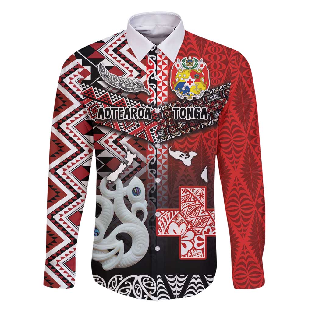 Personalised Aotearoa and Tonga Together Family Matching Puletasi and Hawaiian Shirt Manaia and Tongan Tribal Cross - Taniko and Ngatu Art Tattoo