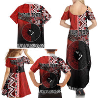 Personalised Aotearoa and Tonga Together Family Matching Summer Maxi Dress and Hawaiian Shirt Manaia and Tongan Tribal Cross - Taniko and Ngatu Art Tattoo