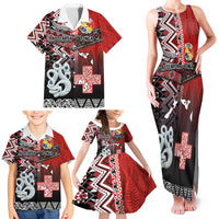 Personalised Aotearoa and Tonga Together Family Matching Tank Maxi Dress and Hawaiian Shirt Manaia and Tongan Tribal Cross - Taniko and Ngatu Art Tattoo
