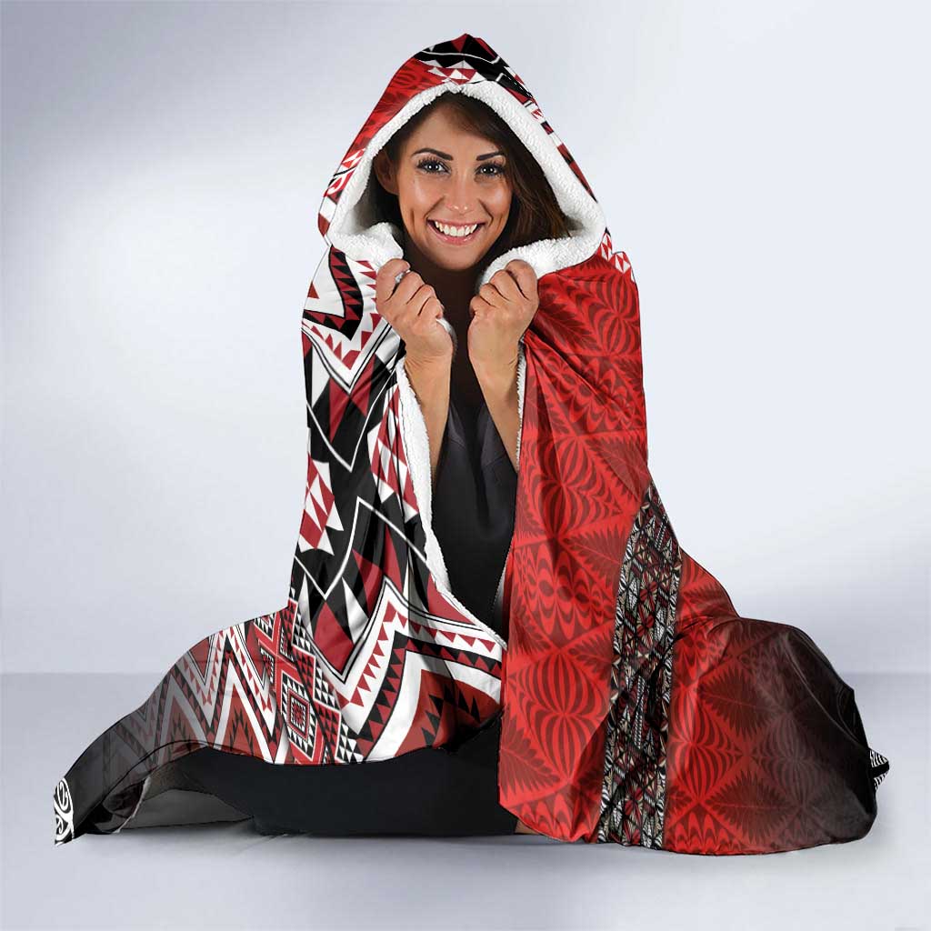 Personalised Aotearoa and Tonga Together Hooded Blanket Manaia and Tongan Tribal Cross - Taniko and Ngatu Art Tattoo