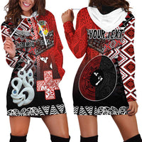 Personalised Aotearoa and Tonga Together Hoodie Dress Manaia and Tongan Tribal Cross - Taniko and Ngatu Art Tattoo LT03 - Polynesian Pride