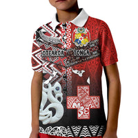 Personalised Aotearoa and Tonga Together Kid Polo Shirt Manaia and Tongan Tribal Cross - Taniko and Ngatu Art Tattoo LT03 Kid Red - Polynesian Pride