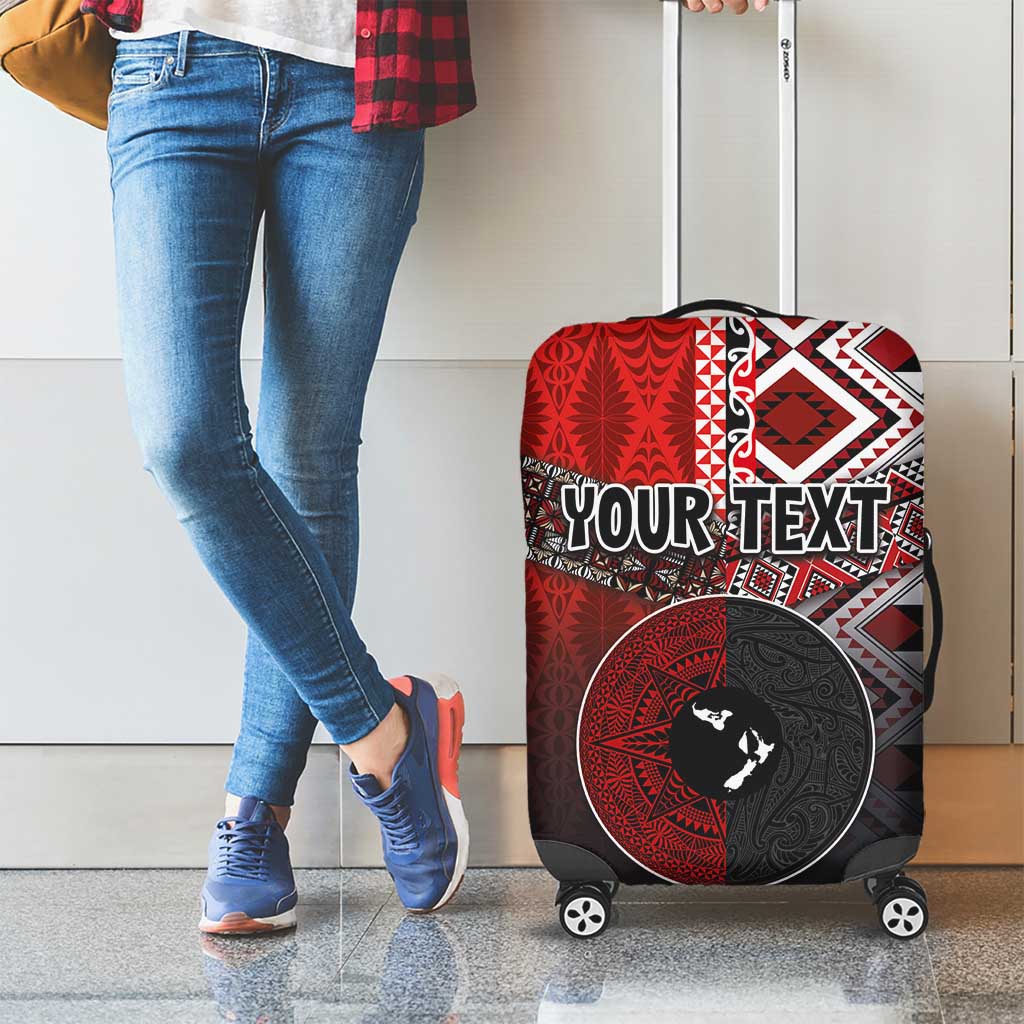 Personalised Aotearoa and Tonga Together Luggage Cover Manaia and Tongan Tribal Cross - Taniko and Ngatu Art Tattoo LT03 - Polynesian Pride