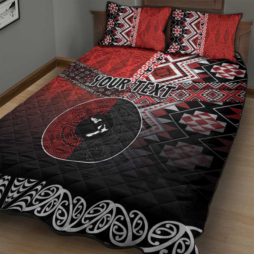 Personalised Aotearoa and Tonga Together Quilt Bed Set Manaia and Tongan Tribal Cross - Taniko and Ngatu Art Tattoo